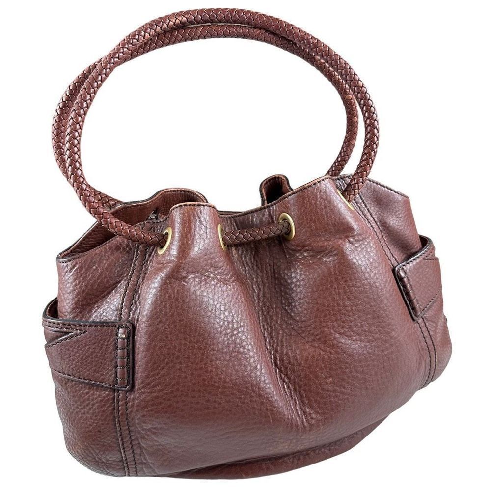 COLE HAAN Brown Leather Braided Drawstrap Shoulder Bag